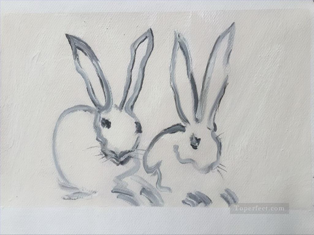 ウサギの厚塗り油絵